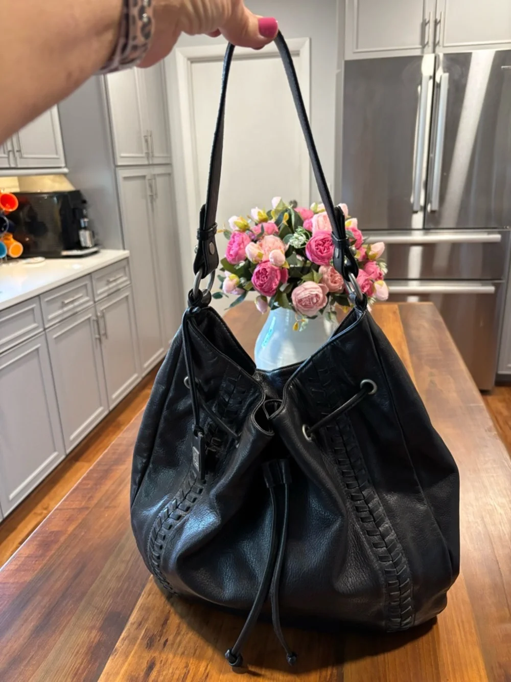 Vintage LAUREN Ralph Lauren Black Leather Braided Hobo Bag Purse MINT